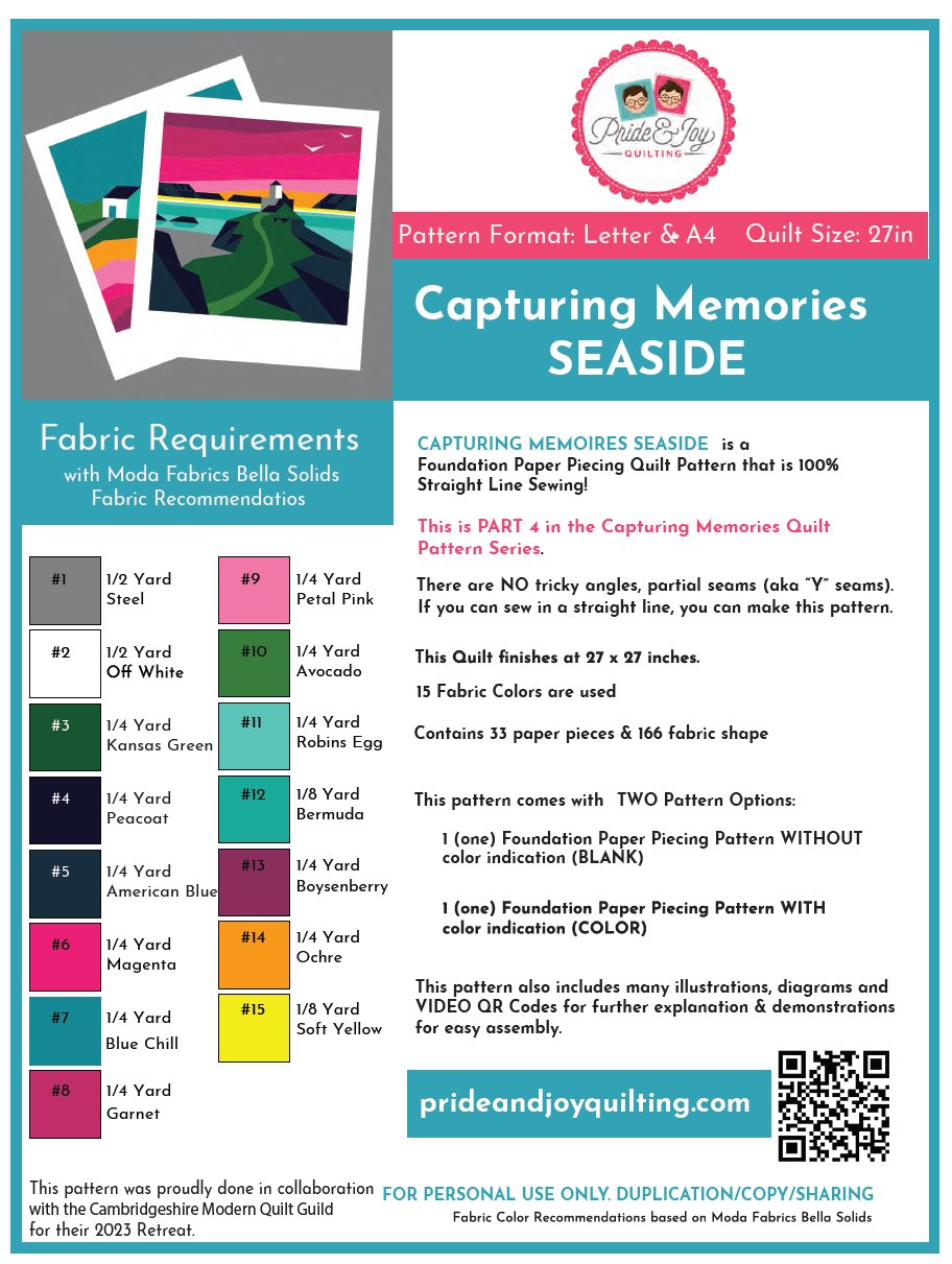 PDF (Part 4 of 12) Capturing Memories SEASIDE. A Foundation Paper Piecing Quilt Pattern Series.