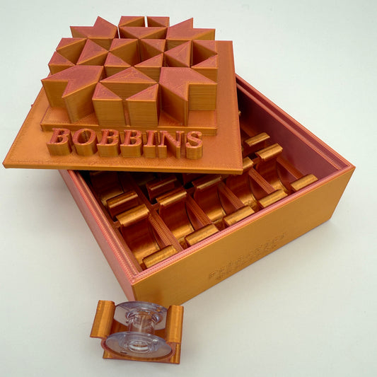 Class 15 Bobbin Box & Keepers by Pride & Joy Quilting Dual Tone Pink/Orange