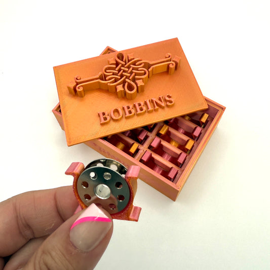 (Size: Singer Featherweight) (COLOR: Dual Tone Pink/Orange) Bobbin Box & Keepers