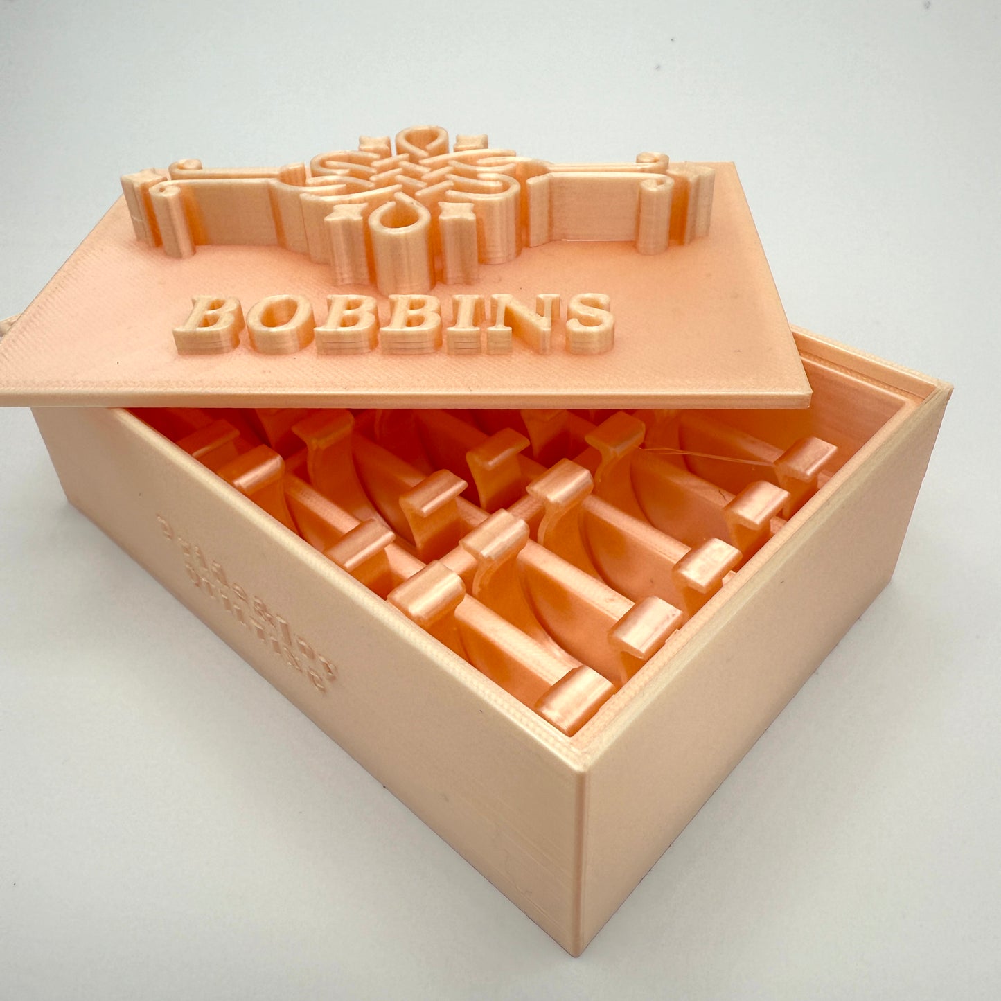 (Size: Singer Featherweight) (COLOR: Peach Morganite ) Bobbin Box & Keepers