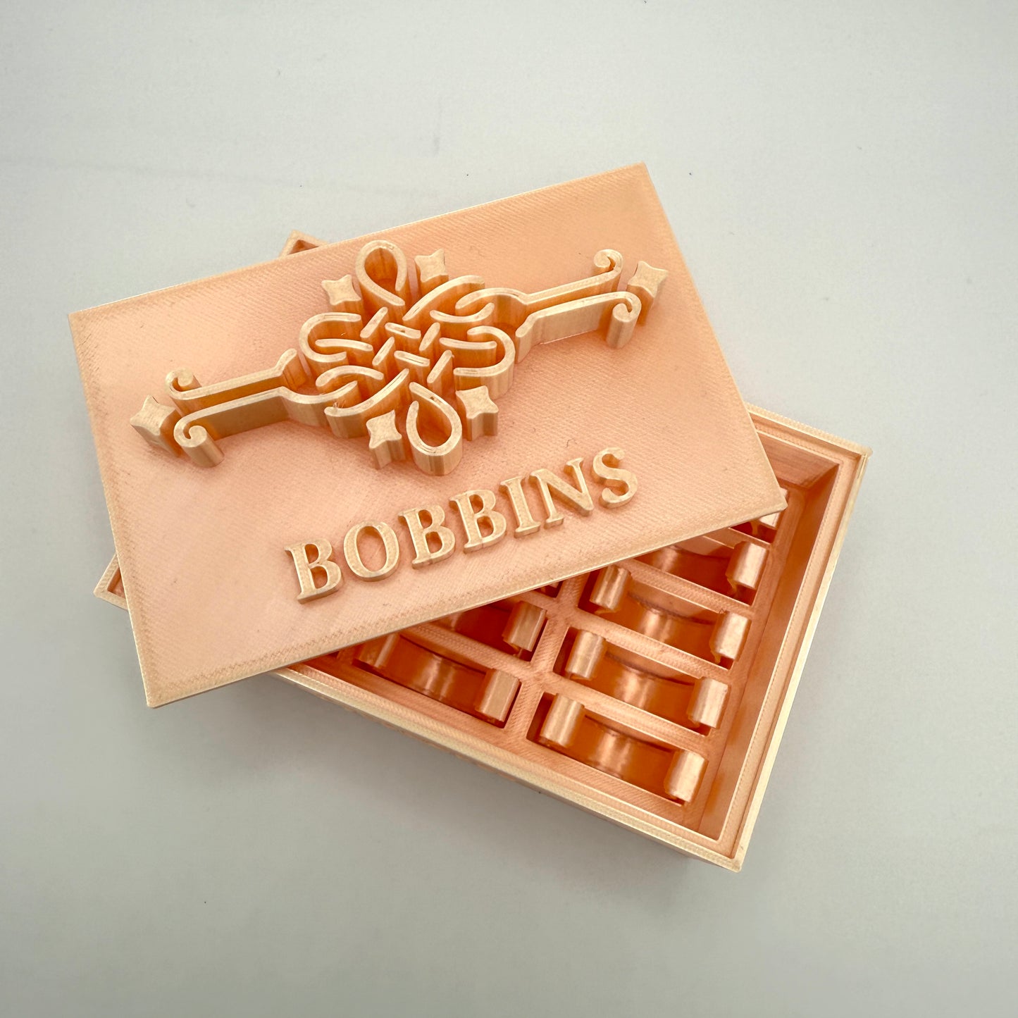 (Size: Singer Featherweight) (COLOR: Peach Morganite ) Bobbin Box & Keepers