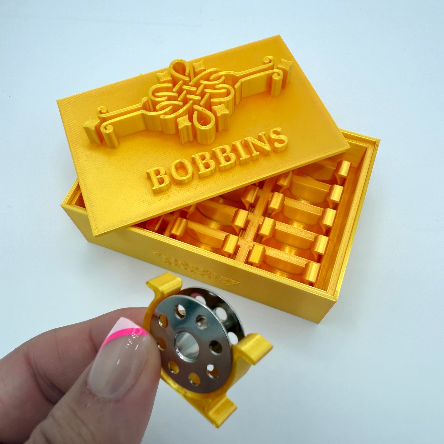 (Size: Singer Featherweight) (COLOR: Yellow Citrine) Bobbin Box & Keepers