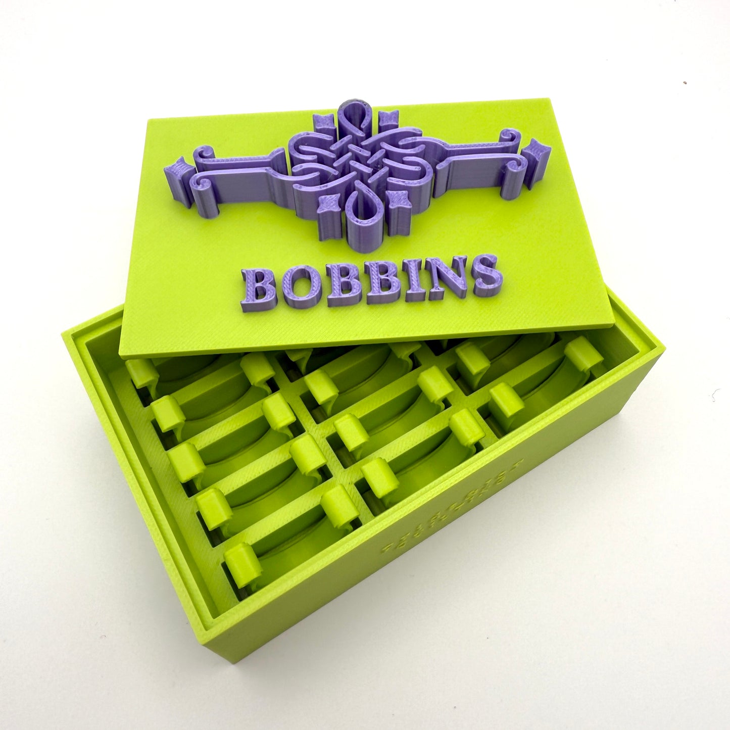 (Size: Singer Featherweight) (COLOR: Peridot Green & Purple Amethyst ) Bobbin Box & Keepers