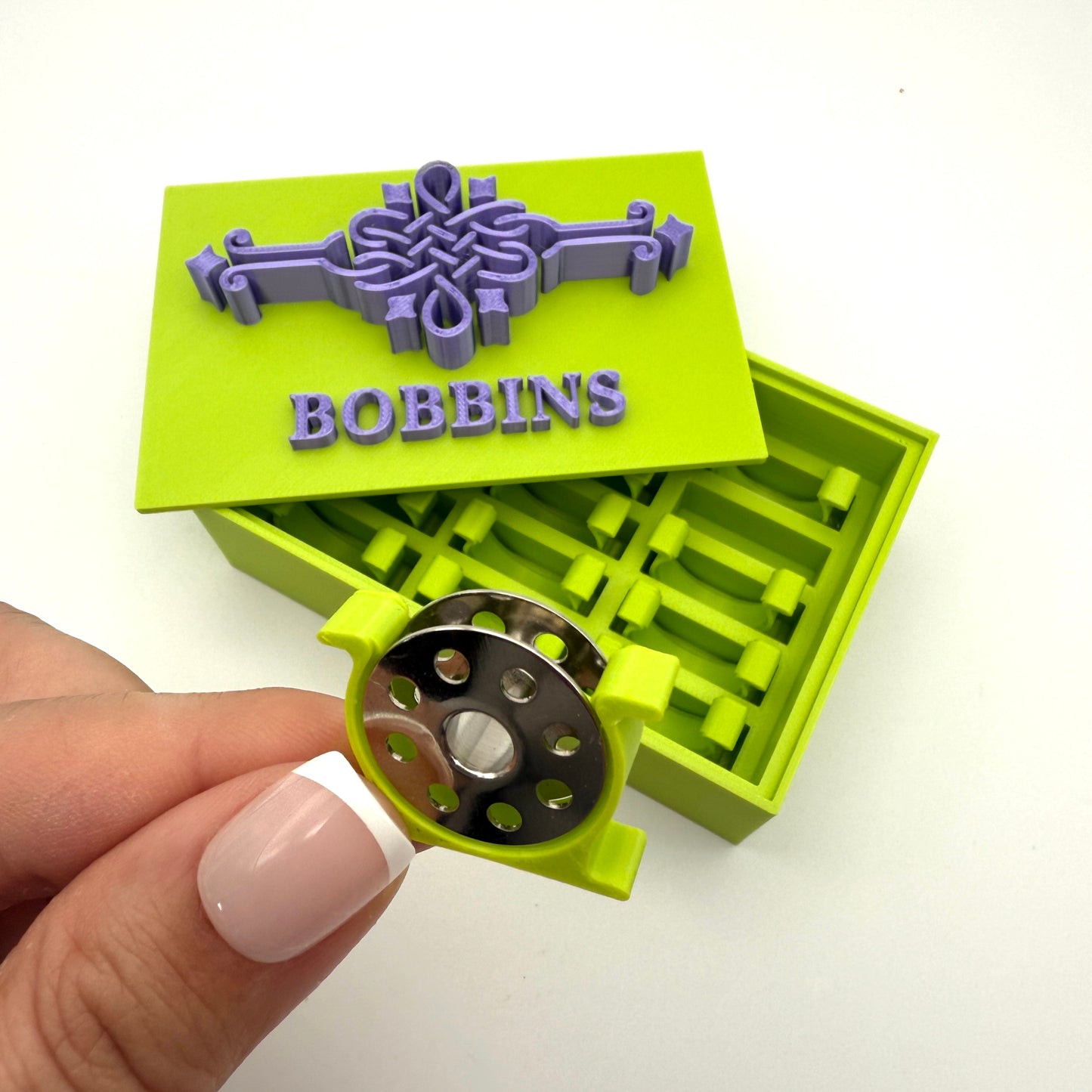 (Size: Singer Featherweight) (COLOR: Peridot Green & Purple Amethyst ) Bobbin Box & Keepers