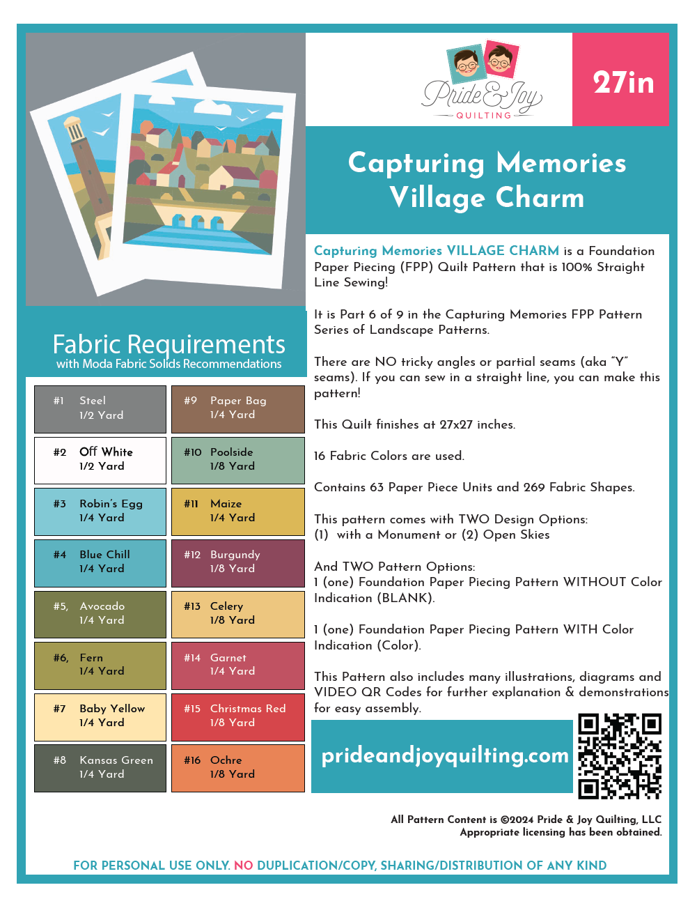 PDF (Part 6 of 12) Capturing Memories VILLAGE CHARM, A Foundation Paper Piecing Quilt Pattern Series