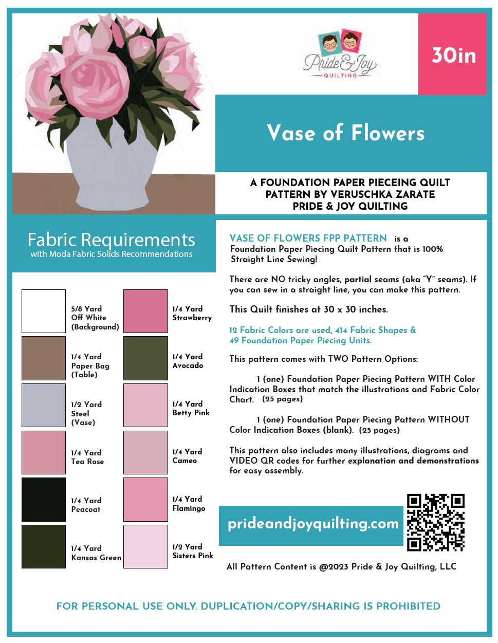 PDF Vase of Flowers Foundation Paper Pieced Pattern-PDF Digital Download