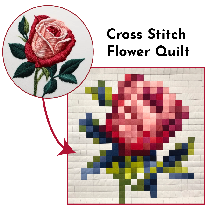 KIT- Colcha de flores en punto de cruz: un enfoque sin patrones QUILTCON 2024