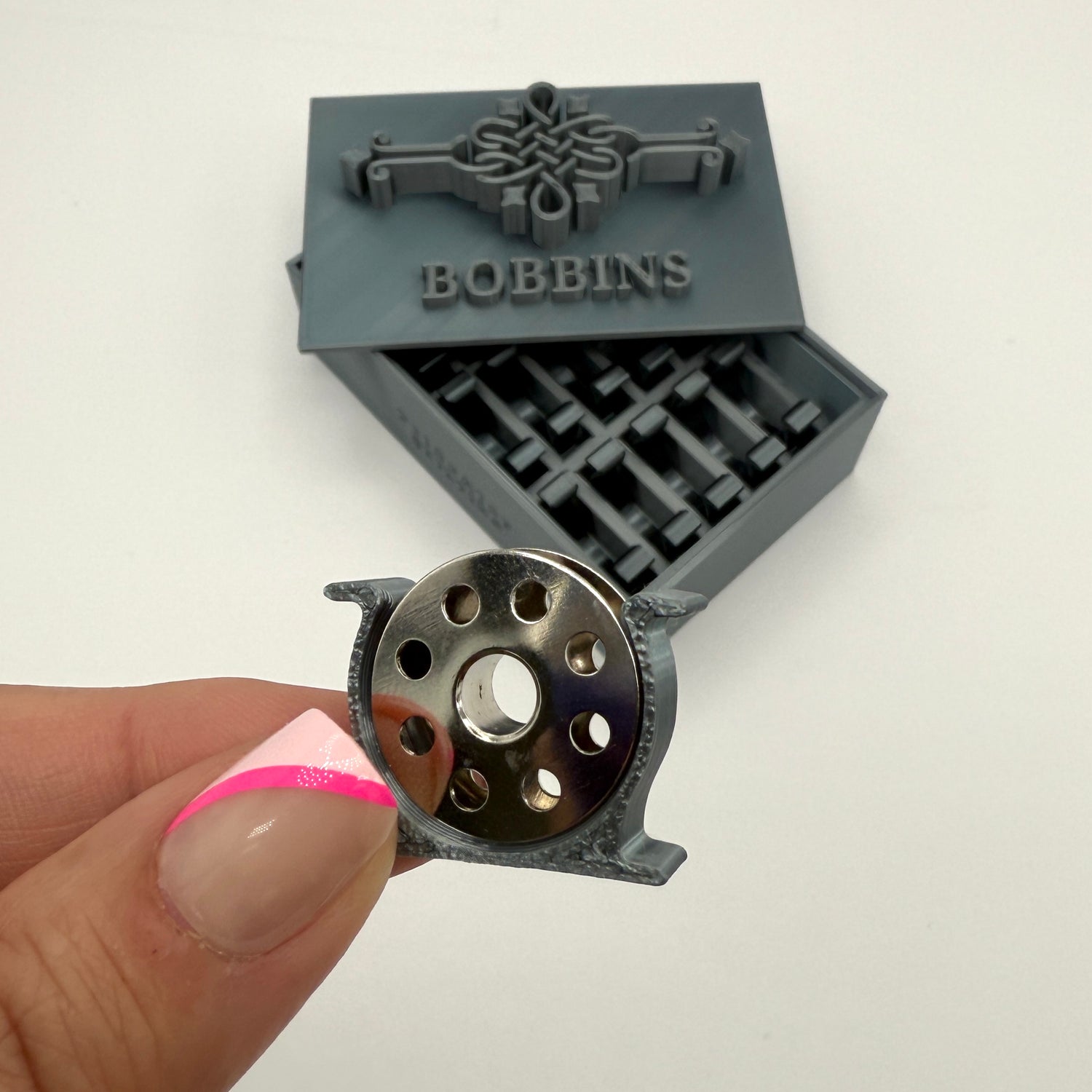 Singer Featherweight Bobbin Box & Keepers by Pride & Joy Quilting red slipper titan gray