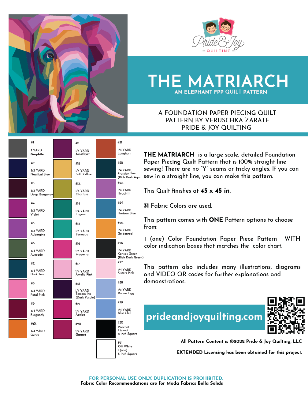 PDF Pattern The Matriarch Elephant Foundation Paper Piecing Quilt Pattern