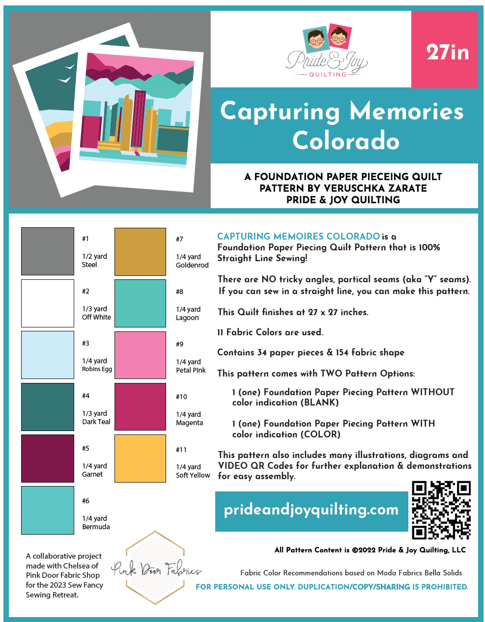 PDF (Part 2 of 12) Capturing Memories COLORADO, A Foundation Paper Piecing Quilt Pattern Series