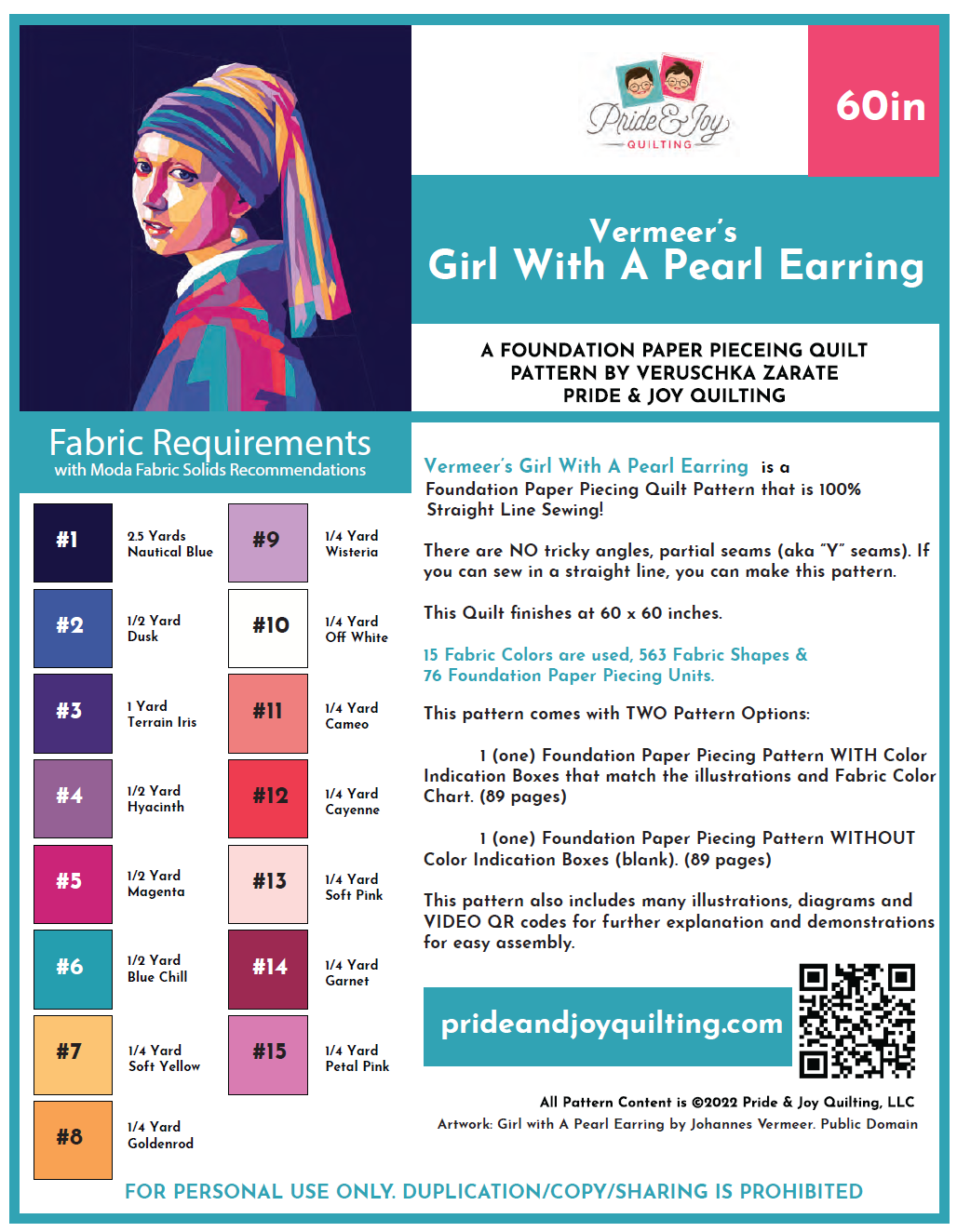 Girl With The Pearl Earring QUILT KIT