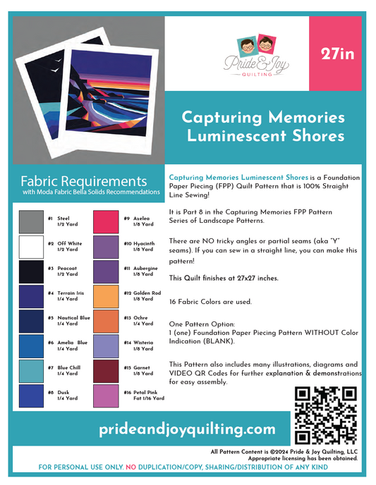 PDF (Part 8 of 12) Capturing Memories LUMINESCENT SHORES, A Foundation Paper Piecing Quilt Pattern Series