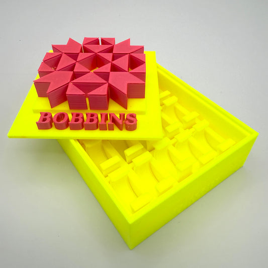 Class 15 Bobbin Box & Keepers by Pride & Joy Quilting neon yellow-pink
