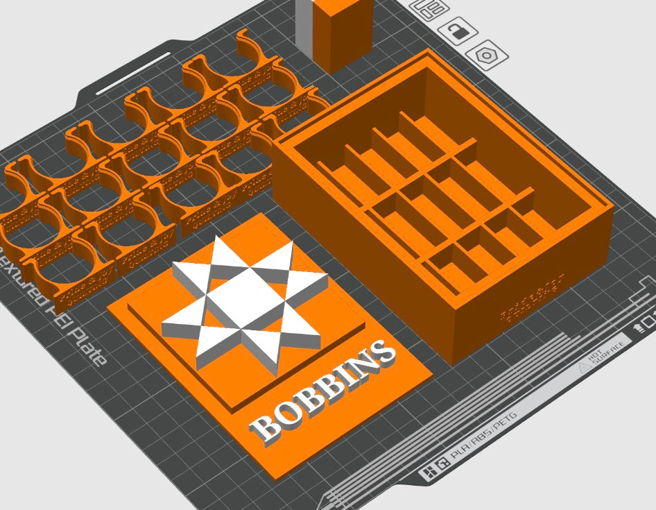 (Size: Class M ) (COLOR: Orange & Pearl WHITE Background) Bobbin Box & Keepers