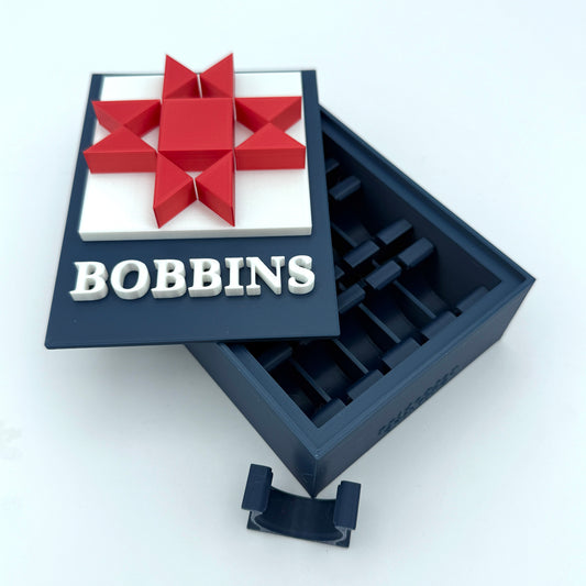 (Size: Class M ) (COLOR: Ruby RED & Pearl WHITE & Blue Background) Bobbin Box & Keepers
