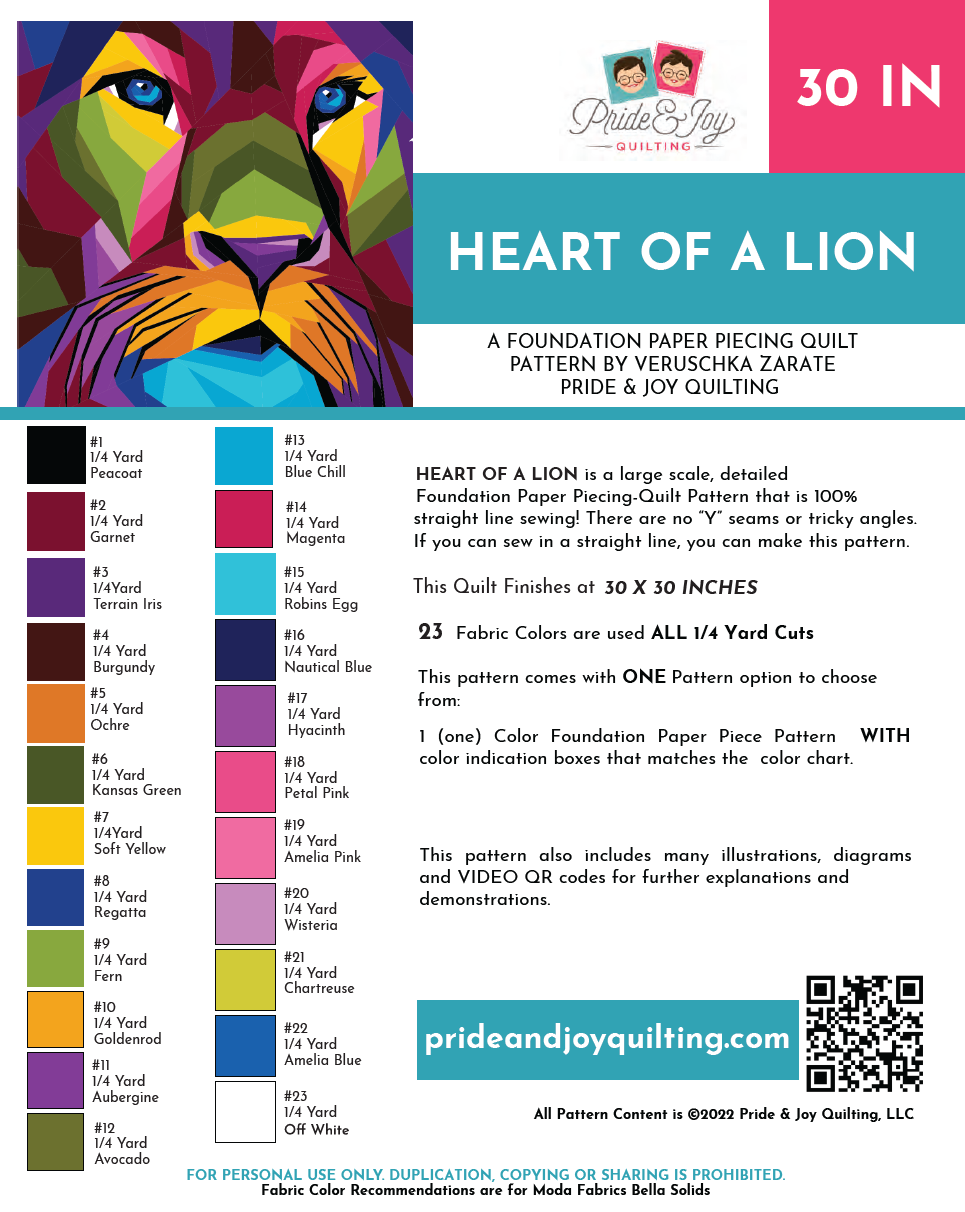 Heart of a Lion Quilt Pattern by Pride & Joy Quilting