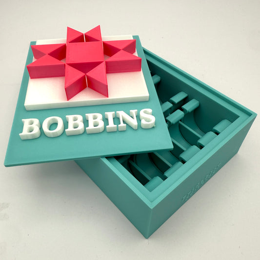 (Size: Class M ) (COLOR: Aqua & Pearl White Bow, with Magenta Star) Bobbin Box & Keepers