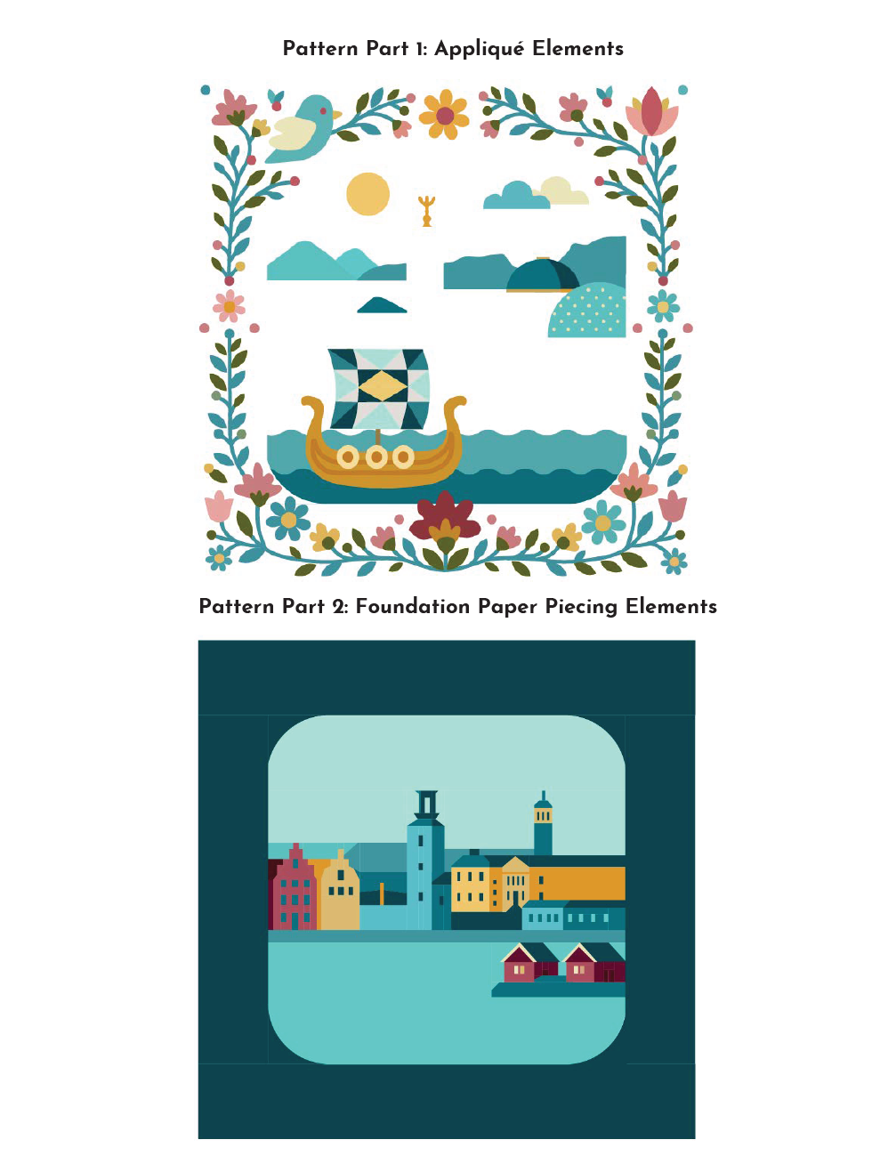 KIT "Nordic Whimsy" Dual Technique Quilt Pattern (Afternoon Color Way) DARK