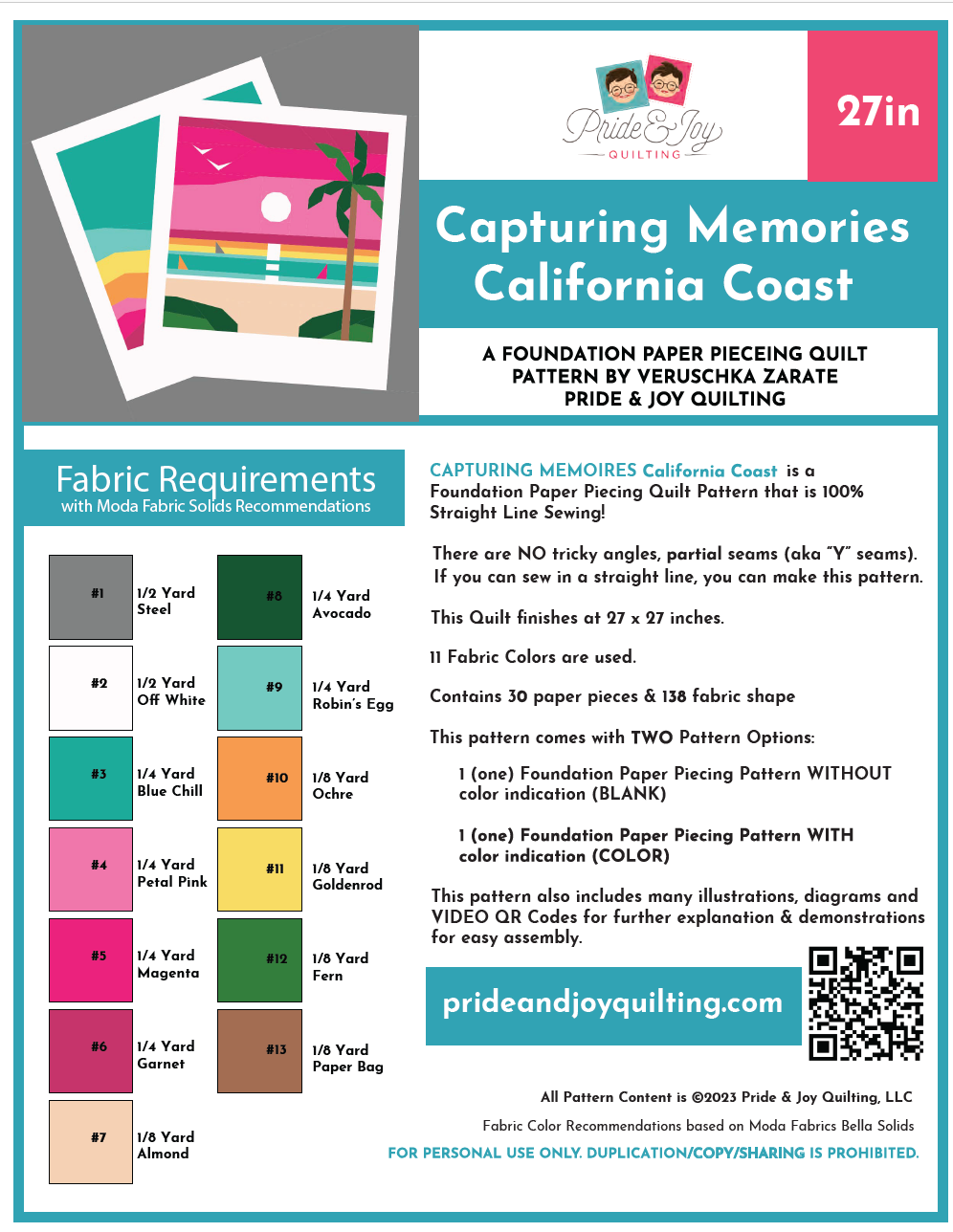 PDF (Part 3 of 9) Capturing Memories CALIFORNIA COAST. A Foundation Paper Piecing Quilt Pattern Series