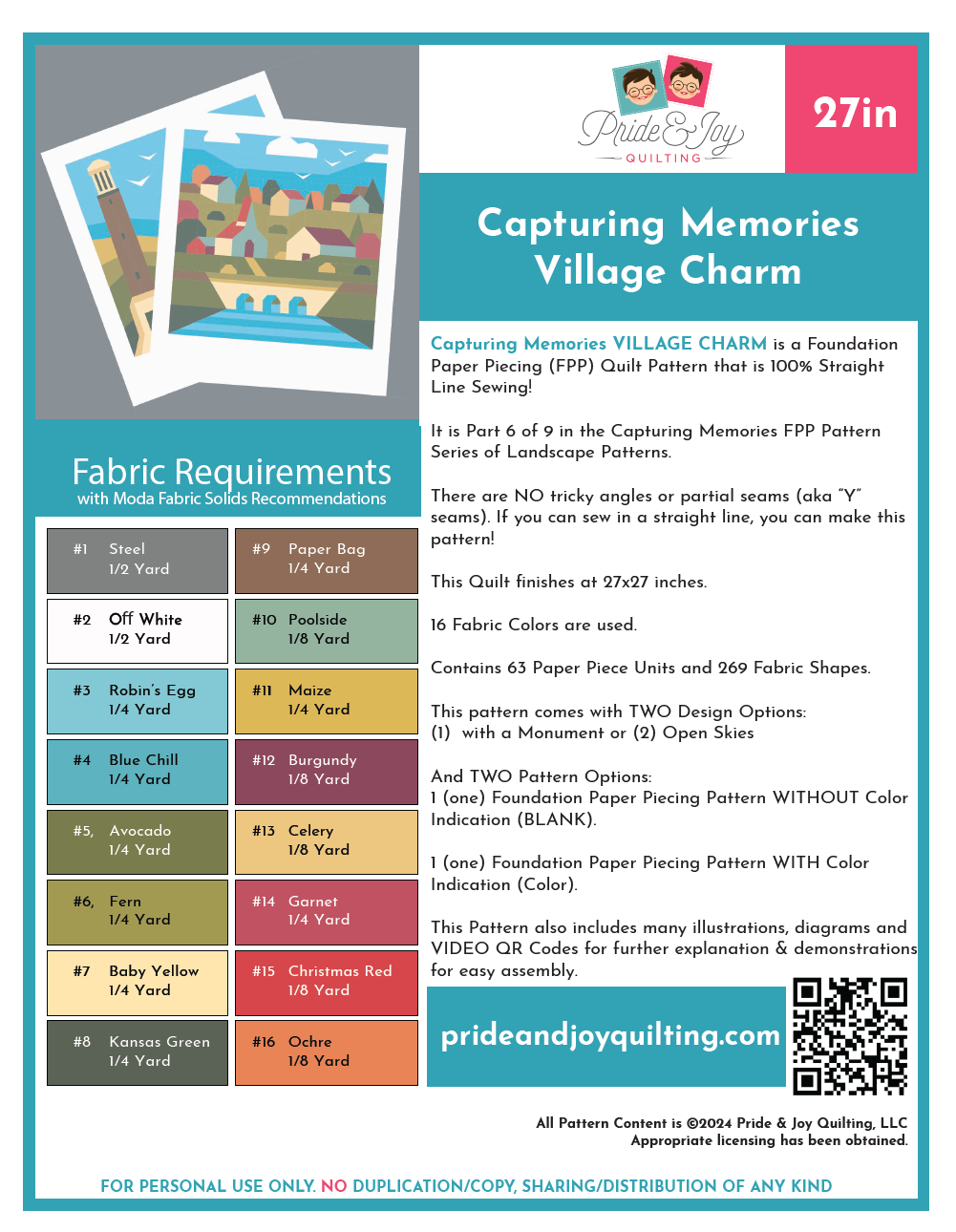PDF (Parte 6 de 9) Capturando recuerdos VILLAGE CHARM, una serie de patrones de colchas de base de papel