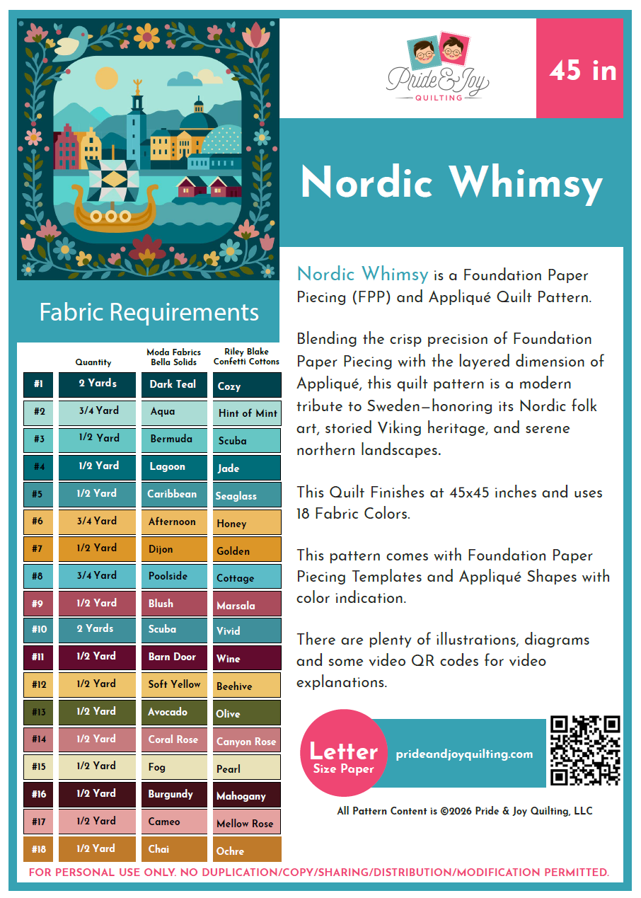 KIT "Nordic Whimsy" Dual Technique Quilt Pattern (Morning Color Way) Light