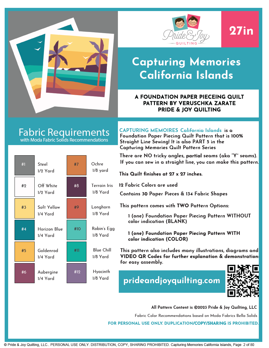 PDF (Parte 5 de 9) Capturando recuerdos ISLAS DE CALIFORNIA, una serie de patrones de colchas de base de papel