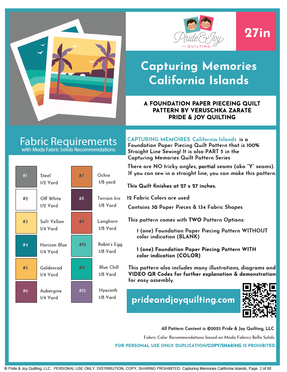 PDF (Part 5 of 9) Capturing Memories CALIFORNIA ISLANDS, A Foundation Paper Piecing Quilt Pattern Series