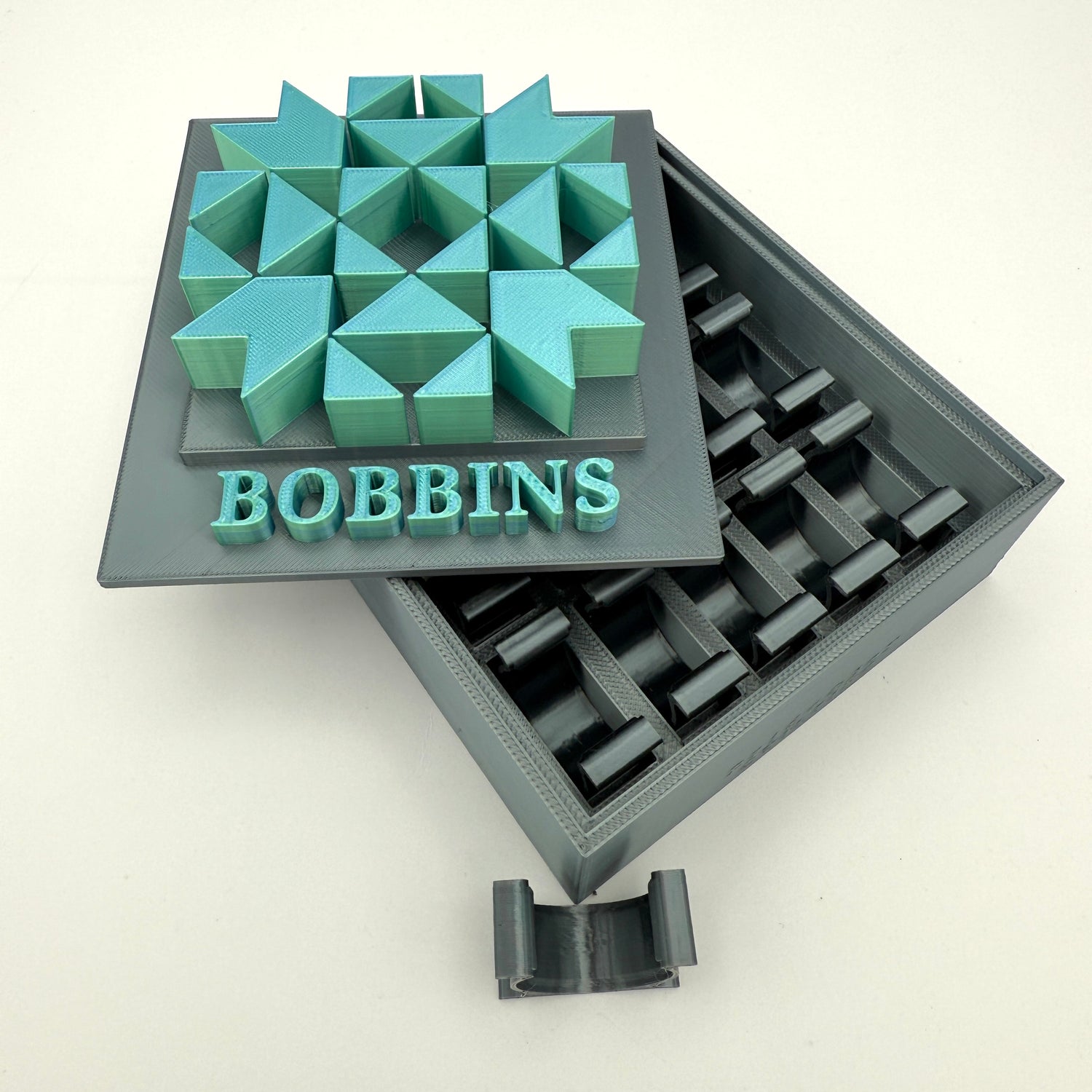 (Size: Class 15 ) (COLOR: Obsidian Gray & Dual Tone Aqua/Teal) Bobbin Box & Keepers ..