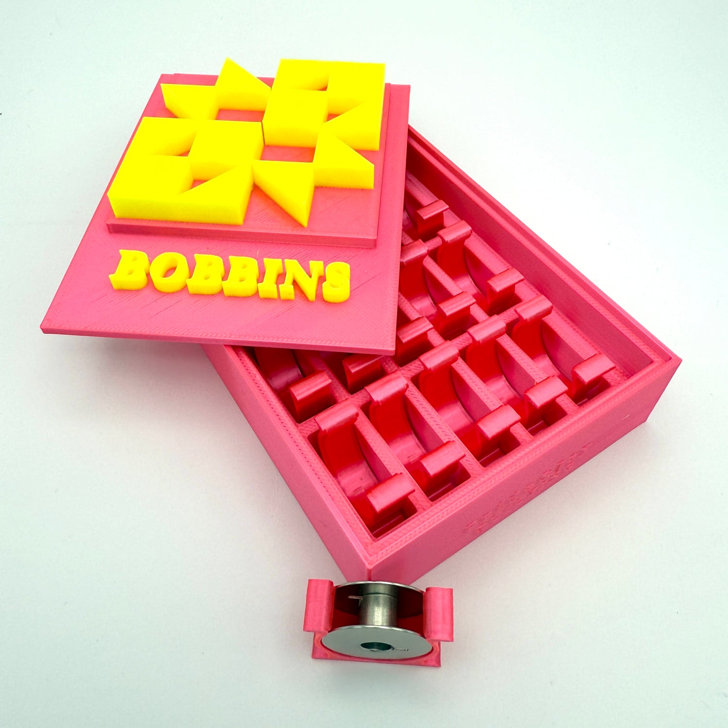 (Size: Class L ) (COLOR: NEON Pink-Yellow) Bobbin Box & Keepers