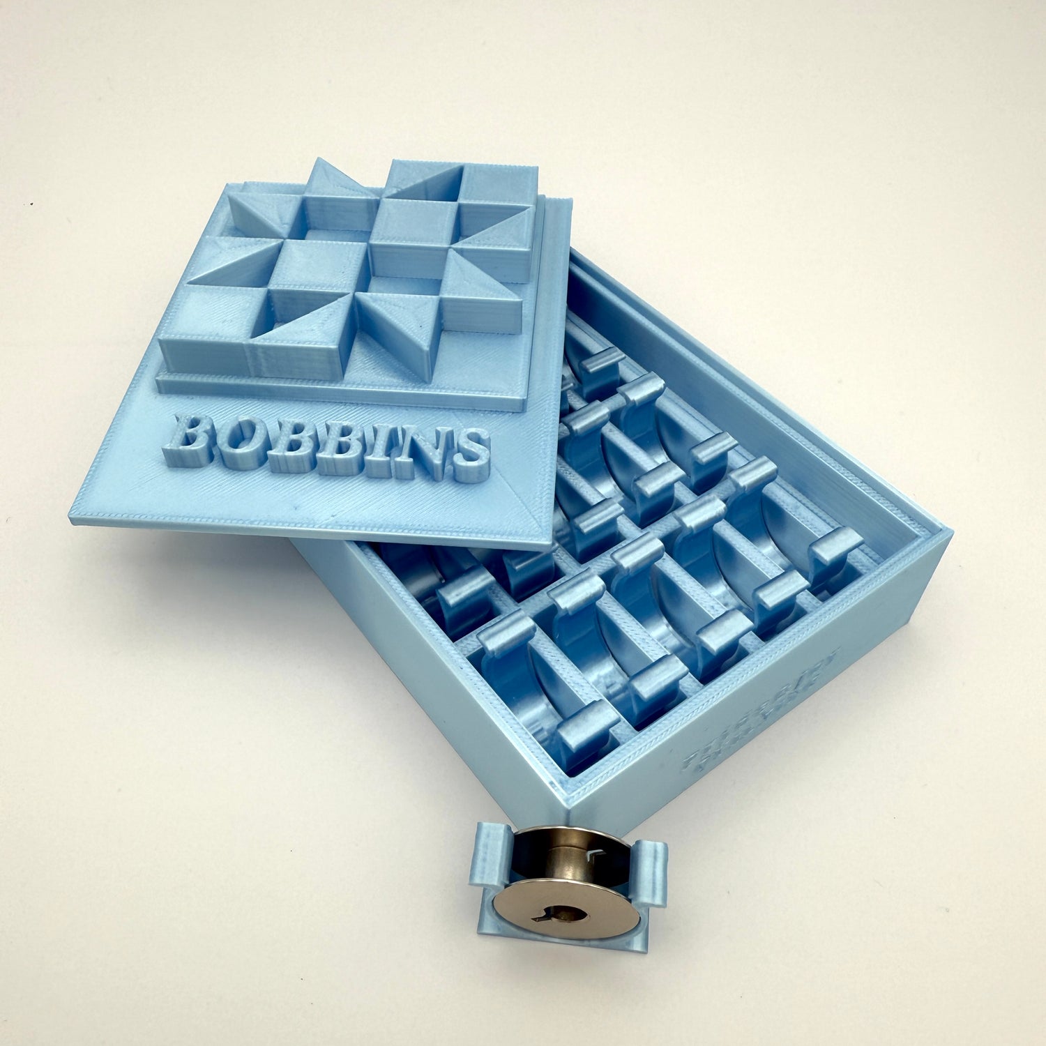 (Size: Class L ) (COLOR: Pale Blue Topaz) Bobbin Box & Keepers by Pride & Joy Quilting