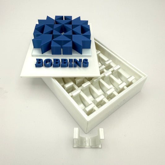 (Size: Class L ) (COLOR: White Pearl & Sapphire Blue Accent with Different Top Pattern) Bobbin Box & Keepers