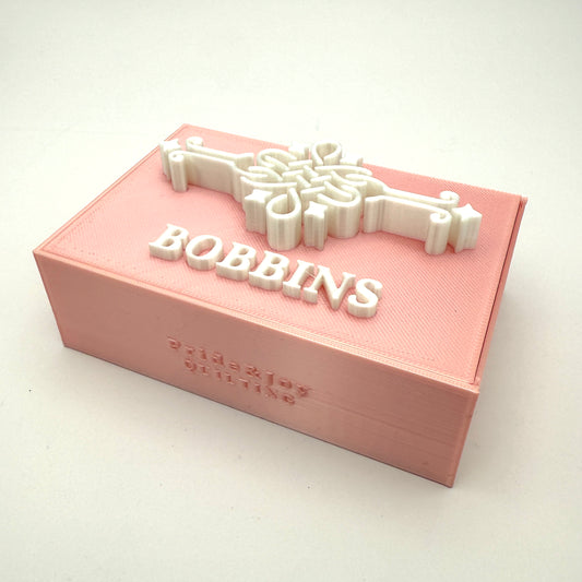 (Size: Singer Featherweight) (COLOR: Pink Diamond & White Pearl) Bobbin Box & Keepers.