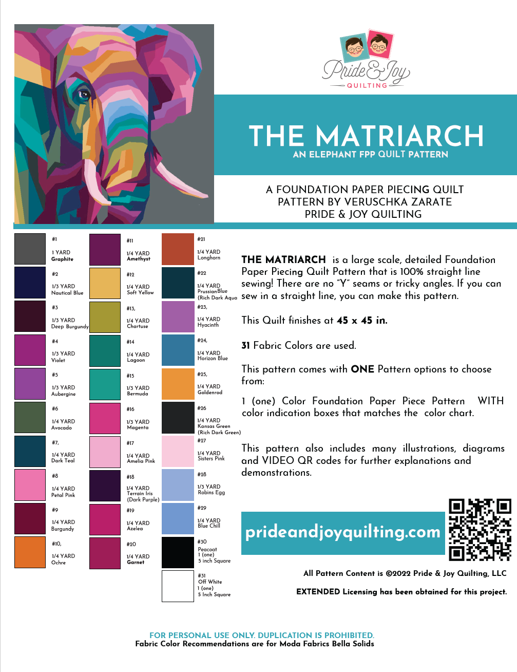 QUILT KIT The Matriarch Elephant Foundation Paper Piecing Quilt
